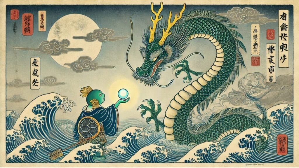 Kappa offering Shirikodama to Ryujin