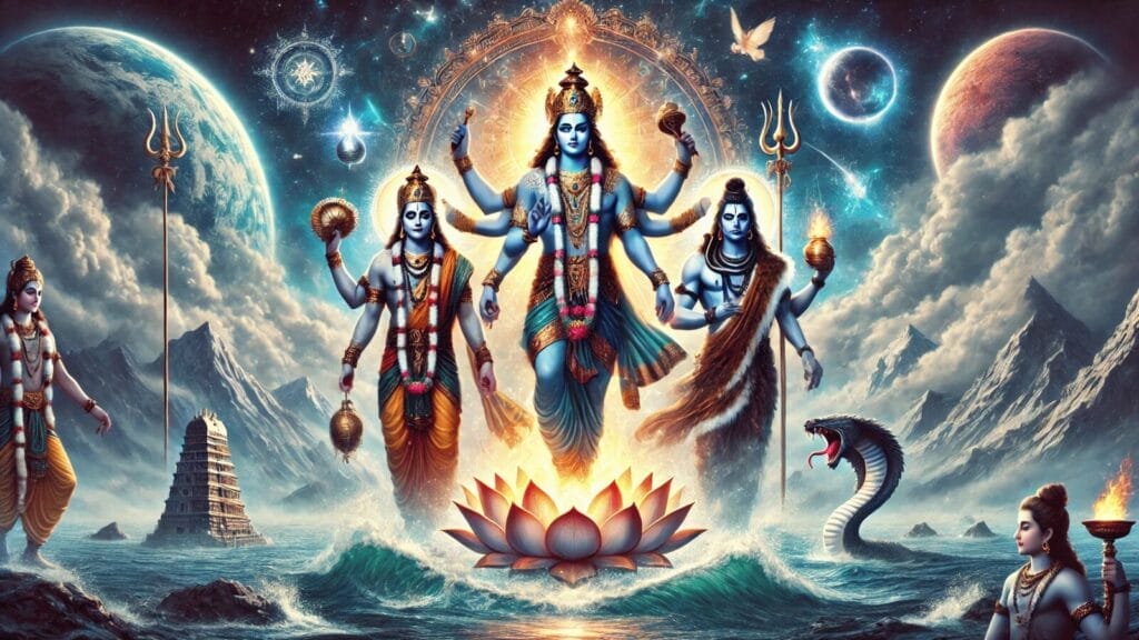 The Trimurti—Brahma the creator, Vishnu the preserver, and Shiva the destroyer